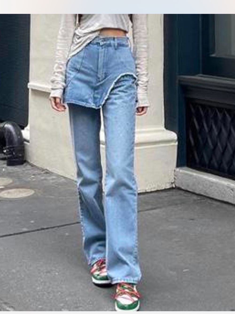 Danielle Guizio Light Blue gemstones High-Waist High-Rise Wide Leg Jeans